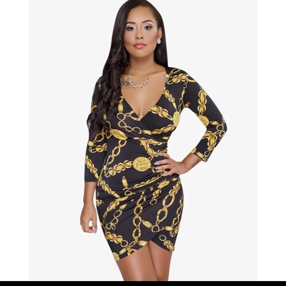 Black and gold scarf print dress Clearance